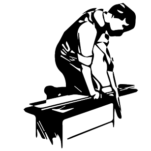 Illustration d'un artisan ébéniste sciant une planche de bois